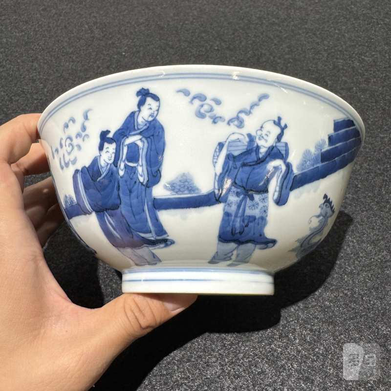 清康熙 青花八仙行乐图碗 - 图3